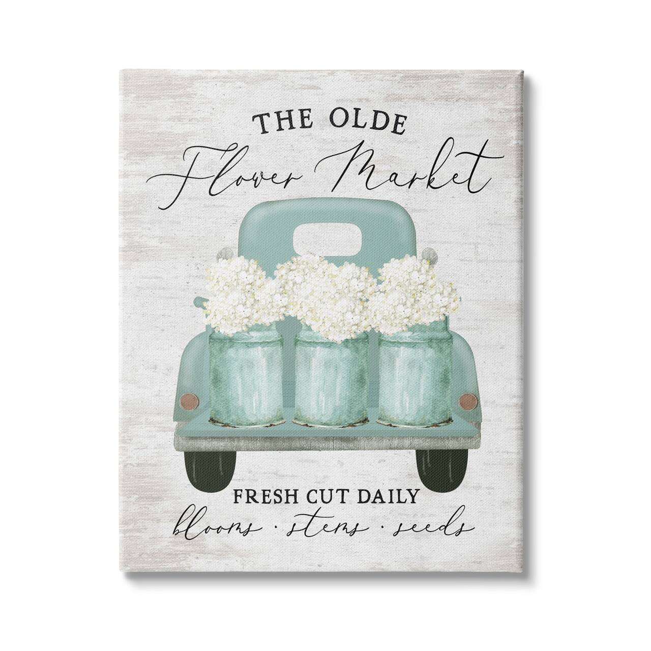 Stupell Industries Olde Farmer Market Vintage Turquoise Truck White Florals Canvas Wall Art